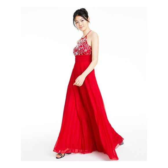 NWT B DARLIN Womens Red Sleeveless Full-Length Prom Fit + Flare Dress 0 - Picture 3 of 5